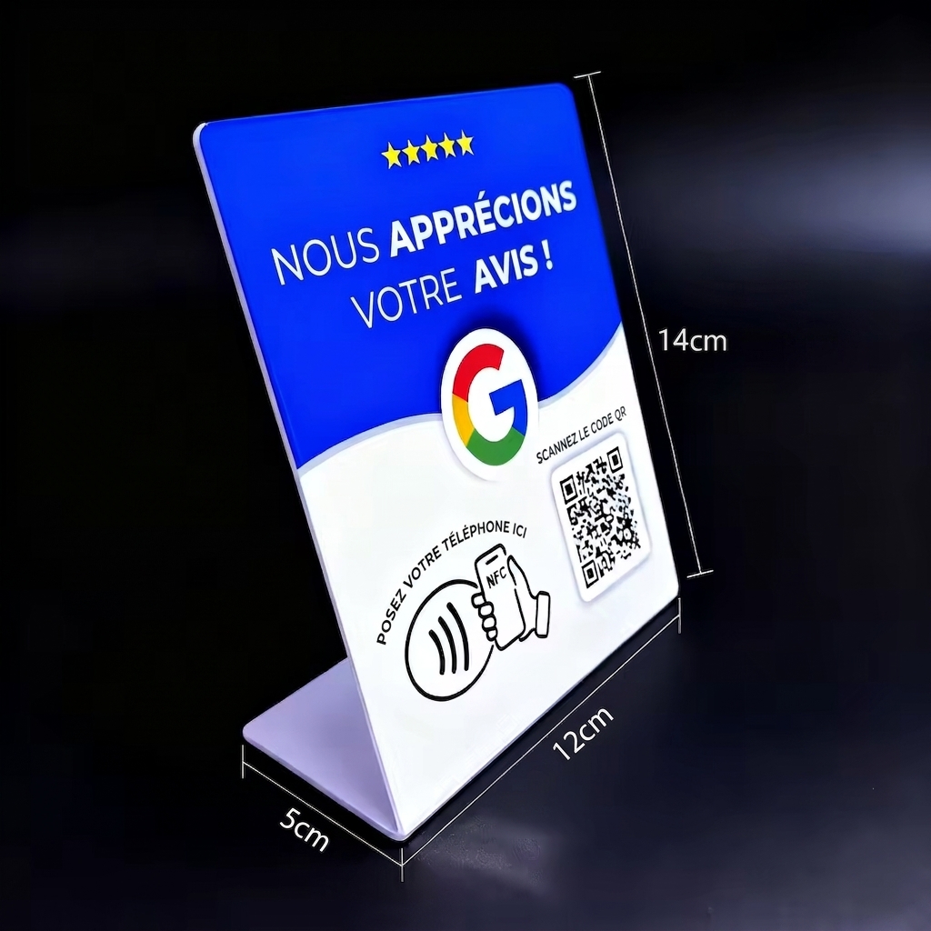 Chevalet NFC avis Google grand — 14 × 12 × 5 cm
