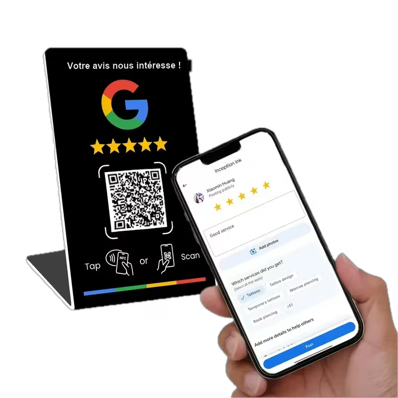 Chevalet NFC avis Google petit — 12,75 × 7,6 × 5 cm