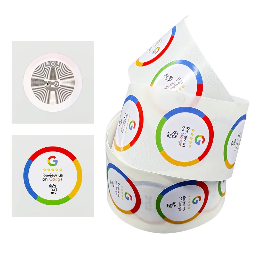 Lot de 20 autocollants NFC avis Google Ø 30 mm à fond blanc